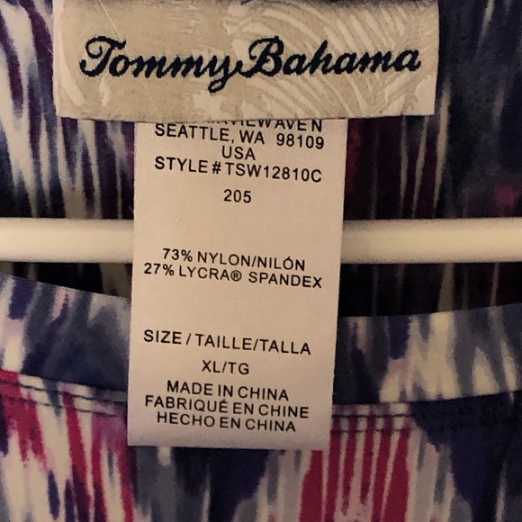 TOMMY BAHAMA Ikat Mirage Geometric Print Long Sleeve Shirt XL Blue Rash Guard - Picture 4 of 10